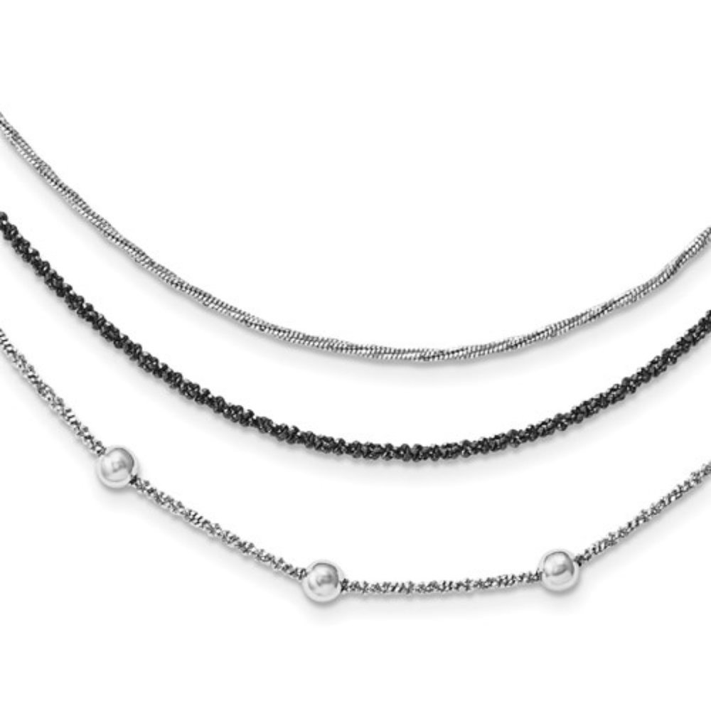 Sterling Silver 3 Strand Beaded Necklace 18"